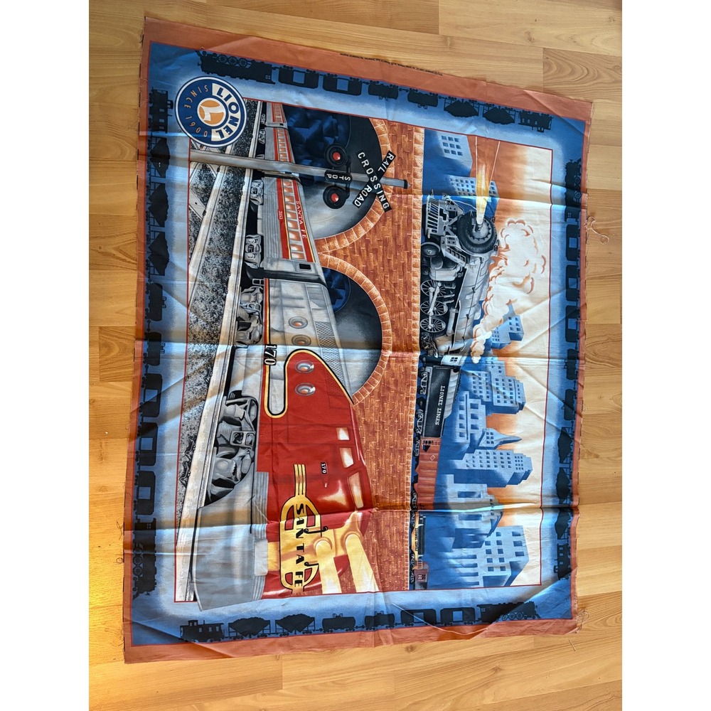 Lionel Trains Santa Fe Warbonnet & Steam Engine Cotton Quilt Fabric Panel 45x36"